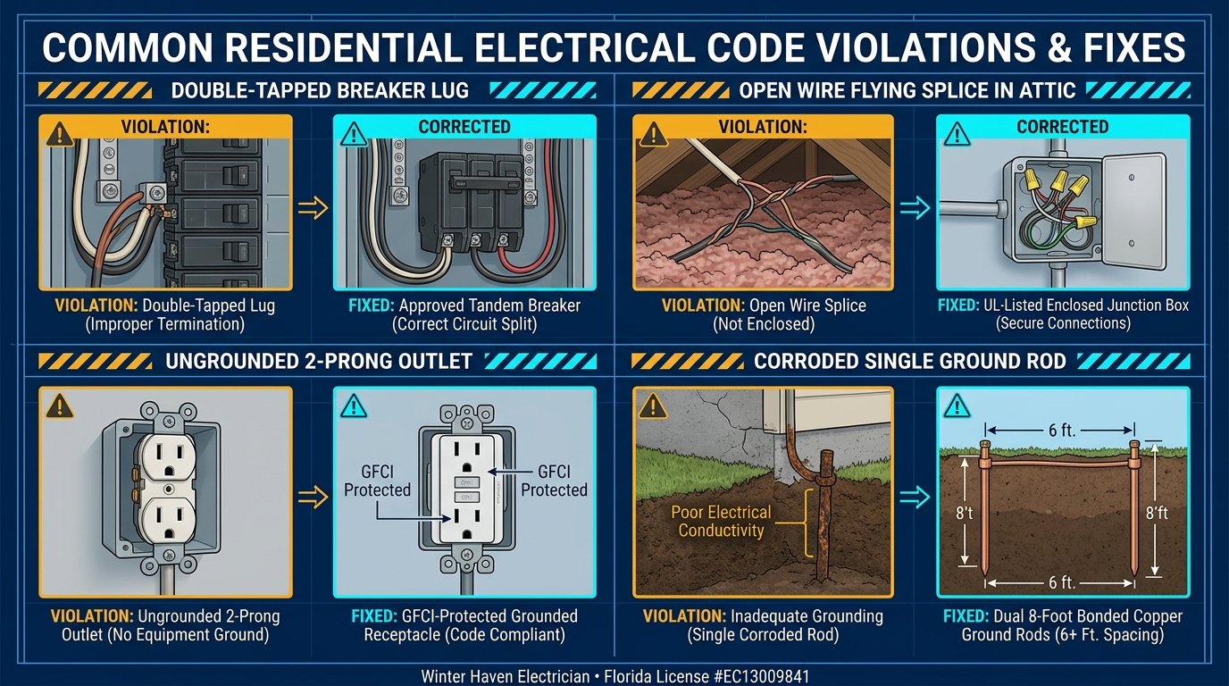 Technical schematic diagram of NEC 230 residential electrical service entrance mast, meter socket, and grounding electrodes