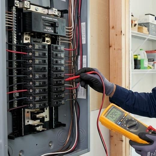 Macro detail view of residential breaker panel diagnostics in Winter Haven